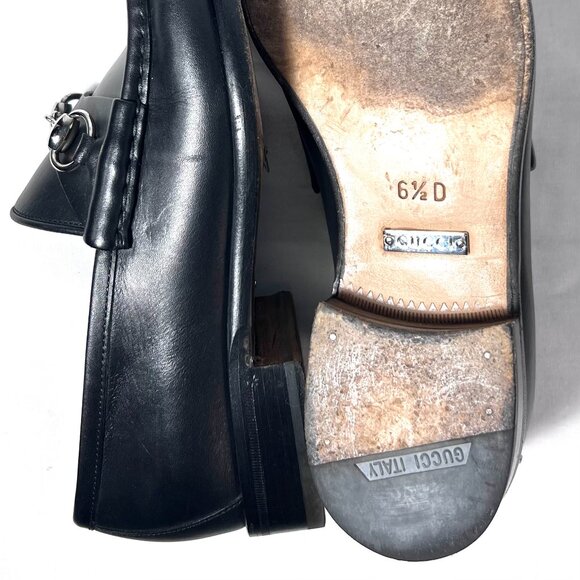 GUCCI Men's Silver horsebit Black Leather Loafer, 6 1/2 D $1050 retail - Picture 6 of 10